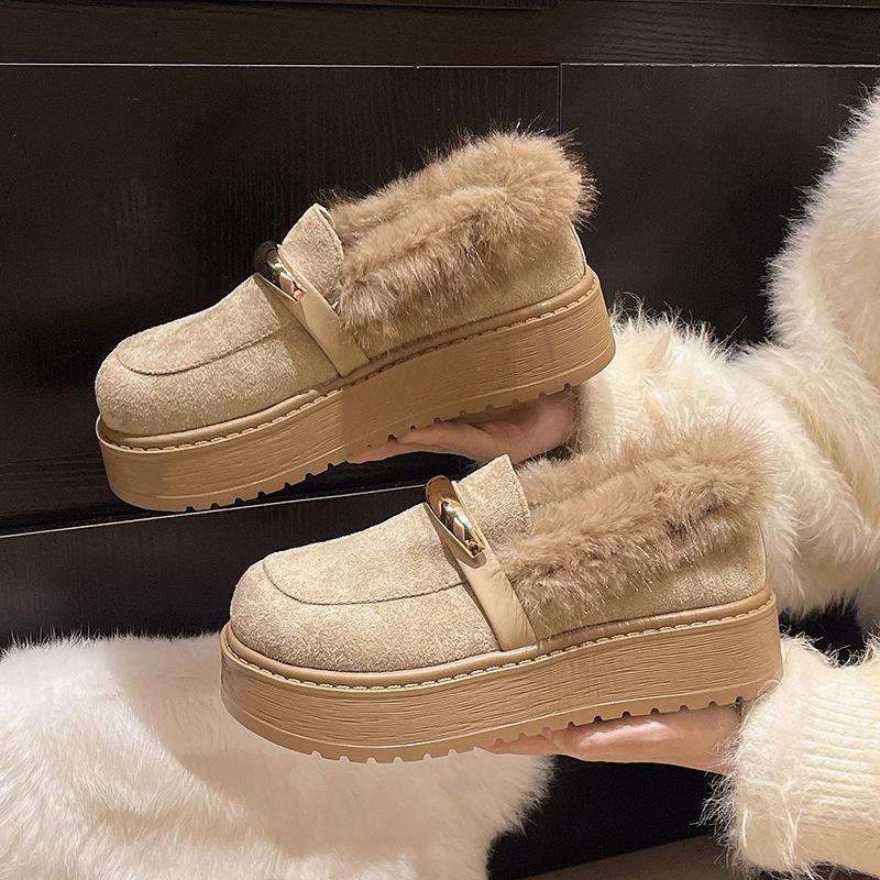 Women's soft elastic thick soles heightening winter fur one warm anti-cold padded snow boots non-slip wear casual sports cotton boots fur shoes