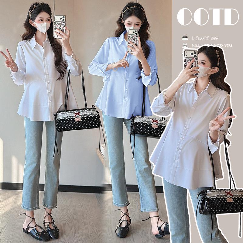 Spring 2026 Maternity White Long Sleeve Doll-Style Top Large