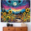 Dermijer Blacklight Moon Sunflower Tapestry Starry Night Mountian UV Reactive Wall Hanging Tapestries Galaxy Space Nature Landscape Tapestry for Home