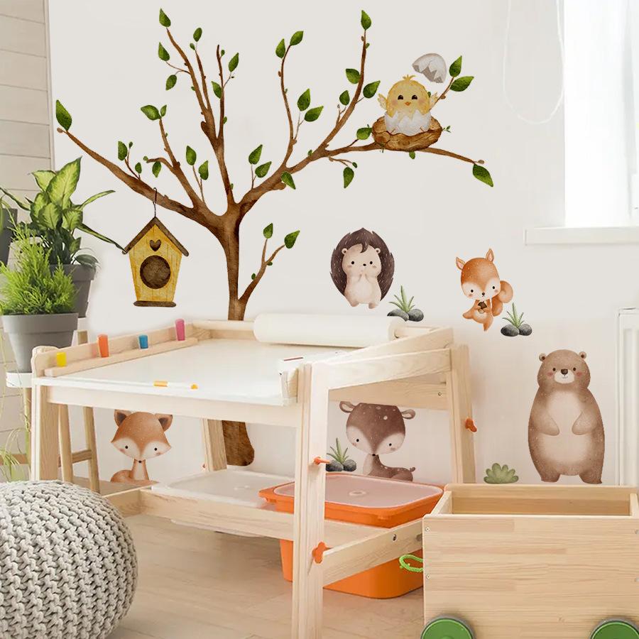 Zvířata Velký Strom Samolepka na Zeď Dětský Pokoj Ložnice Samolepicí Dekorace Teplá Nástěnná Dekorace