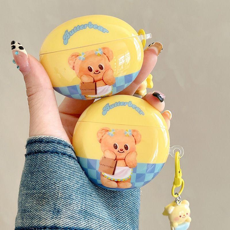 

INS Cream Bear for Huawei Freeclip Ear Clip Protective Cover Freebuds5i/6i Wireless Earphone Case SE3/Pro4 Case Huawei freebuds6 [Cream Bear + Pendant]]