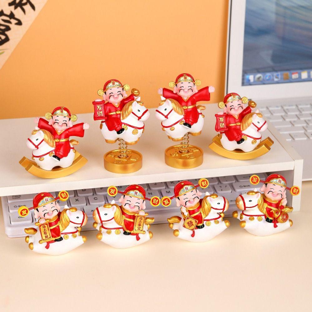 Chinese Style God of Wealth Figurine Resin Rocking Horse Ornament Bookshelf