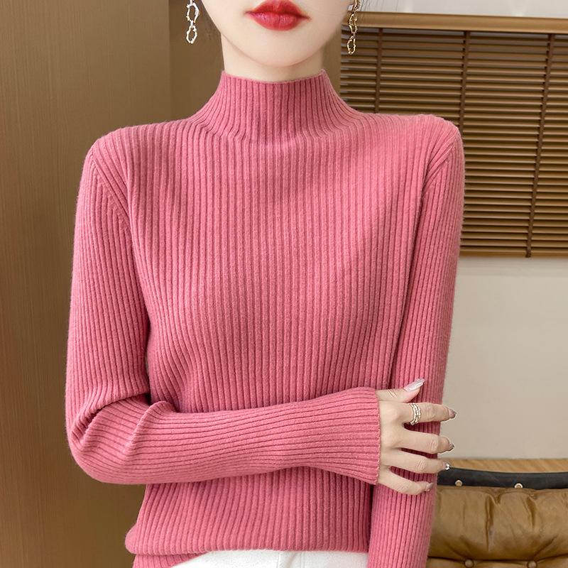 Herbst neues Damen Langarm Rollkragen Slim-Fit Rippstrick Lazy-Wind Pullover Strickpullover Unterhemd Oberbekleidung Innenbekleidung