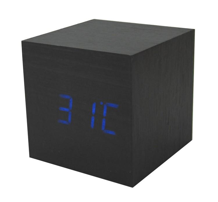 square Sound Control Digital LED Wooden desk table Alarm Clock