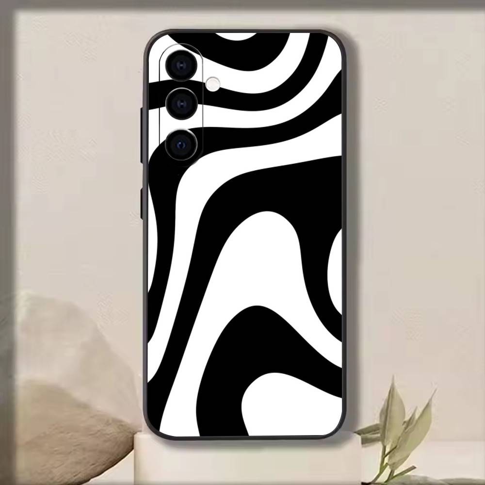 Abstract Wavy Line Art Design   Phone Case Black Silicone Soft For Samsung Galaxy A73,A72,A71,A70,A53,A52,A51