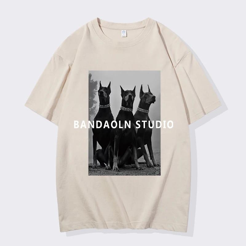 Unisex and WoUnisex Oversized T-shirts Doberman Print, Casual Streetwear Cotton Short-sleeved Harajuku Graphic T Shirts Shirts