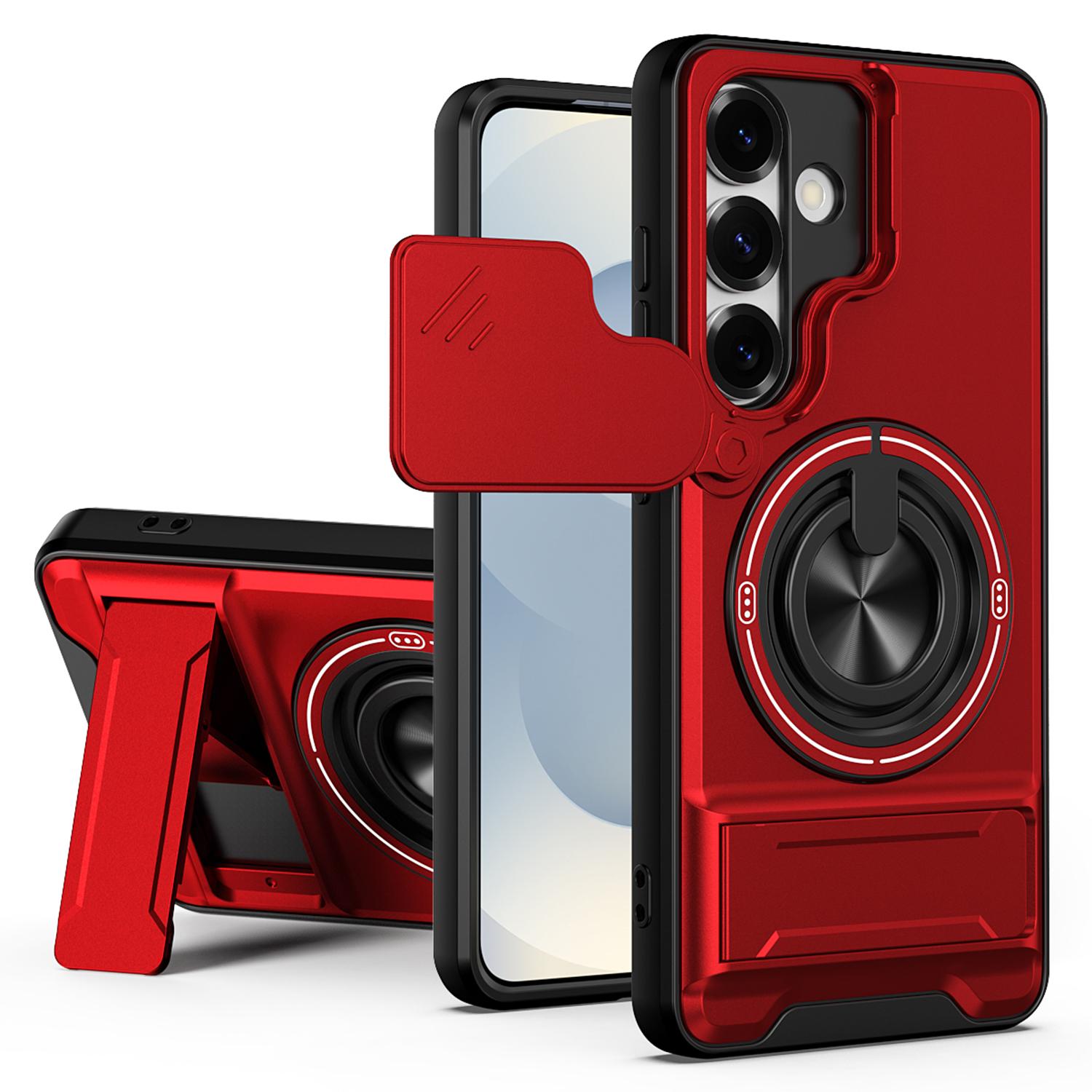 

For Samsung Galaxy S25 Magnetic Case Ring Holder Foldable Kickstand TPU PC Phone Cover with Camera Lens Slider