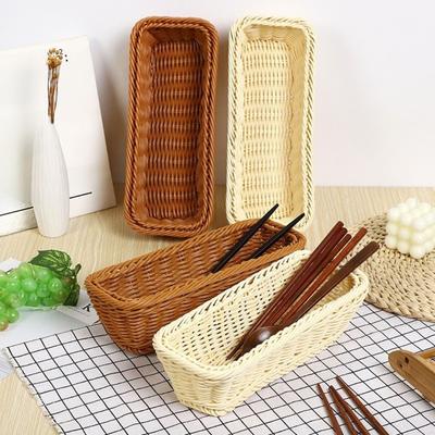 Rectangular Imitation Rattan Storage Basket Household Simple Faux Wicker Tray Save Space Universal Plastic Picnic Basket