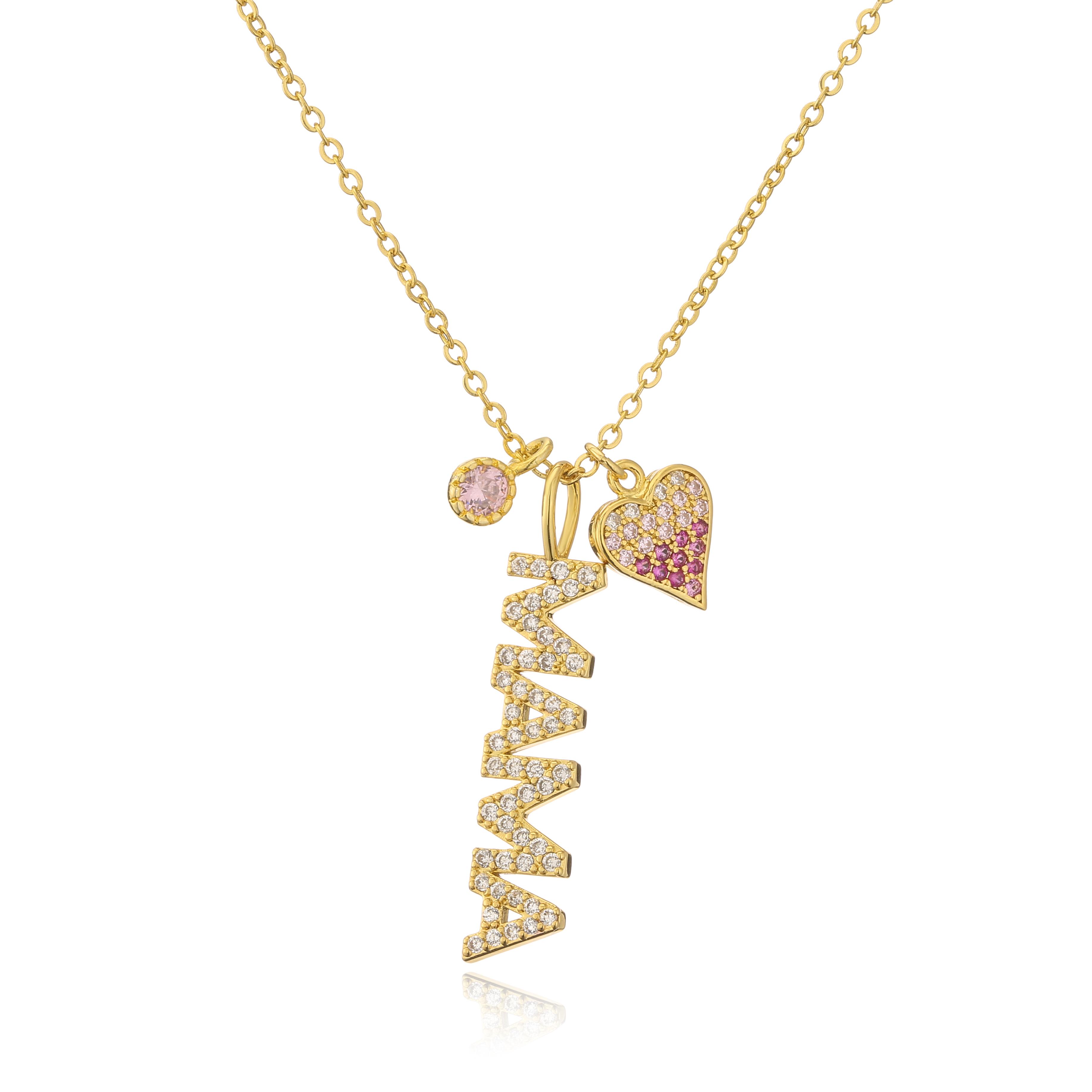 

HECHENG,Mother s Day Mama Letter Pendant Necklace For Women,Stainless steel Chain Choker Personality Zircon New Gifts золотой