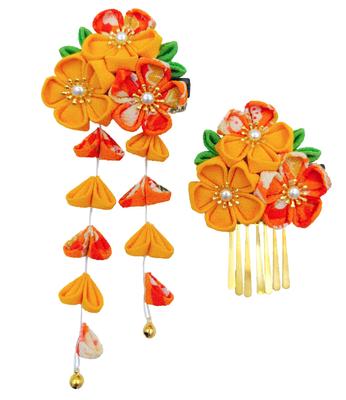 Hair Ornament Tsumami Craft Ceremony Yukata Hakama Kimono Furisode Japanese Dress Flower Graduation Ceremony Wedding Cherry Blossoms with Bell 753 Six