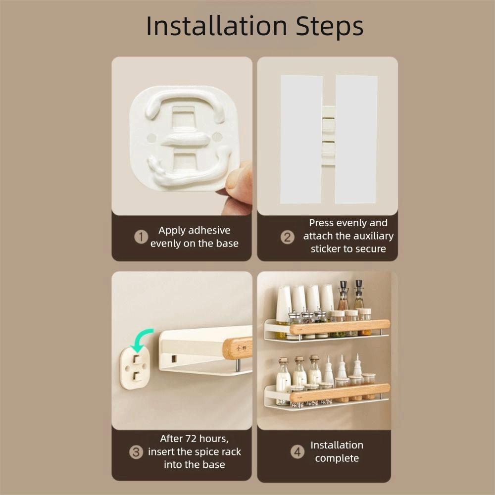 Wooden Material Spice Rack Shelf No Drill Installation Wall Storage Rack  Living Room Use