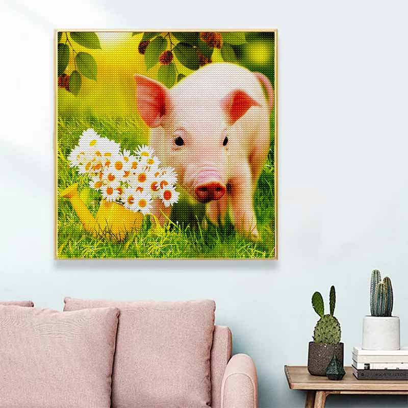 New Arrival 5D DIY Full Circle Diamond Painting "Piggy In the Flowers" Embroidery Cross Stitch Home Decor Gift
