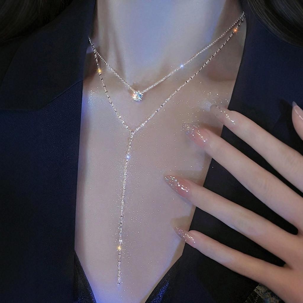 Pure Desire Ceiling~ Shining Zircon Light Luxury Collarbone Chain Necklace Female Tide Exquisite Temperament Versatile Neck Chain Jewelry