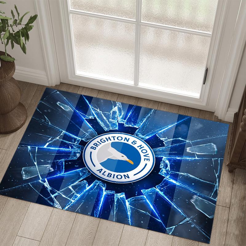 Brighton & Hove Albion Football Design Crystal Velvet Carpet Cozy Non?Slip Printed Rug For Bedroom Living Room Entrance