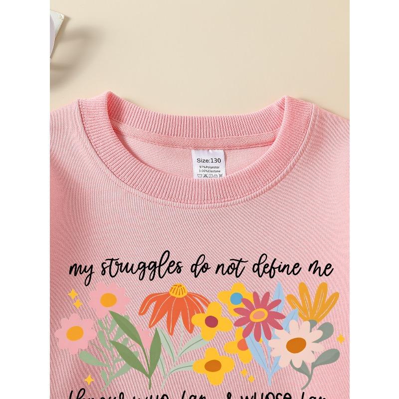 European sizes Kids' Crewneck Sweatshirt Floral Design with Inspirational Text , Sportswear And Casual Wear, Soft And Comfortable, Children's Clothing