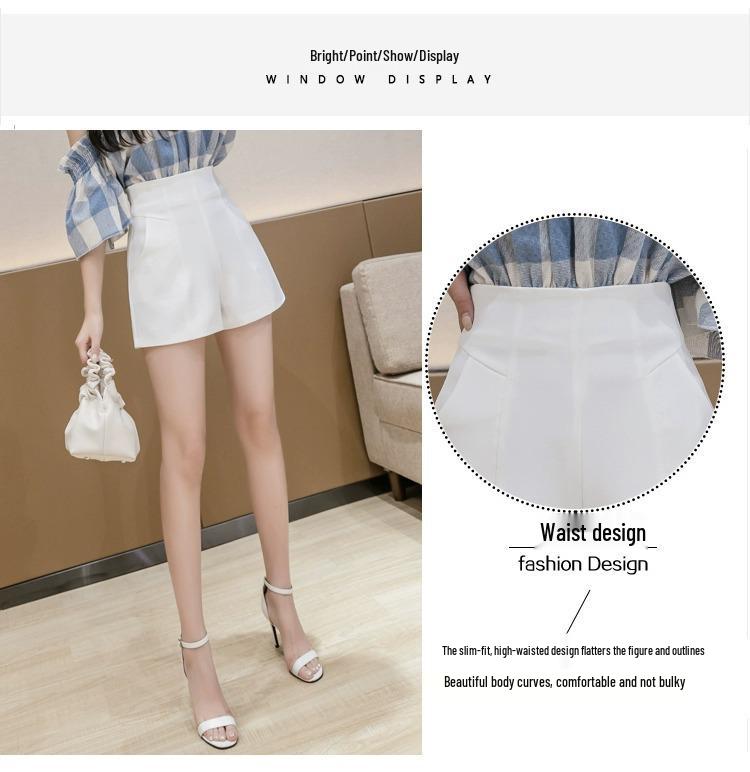 Summer 2024 Women's Black A-line High Waisted Wide Leg Suit Shorts - Korean Style