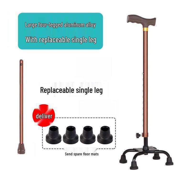 Adjustable Non-Slip Four-Legged Cane for Seniors - Lightweight Stainless Steel Walking Stick