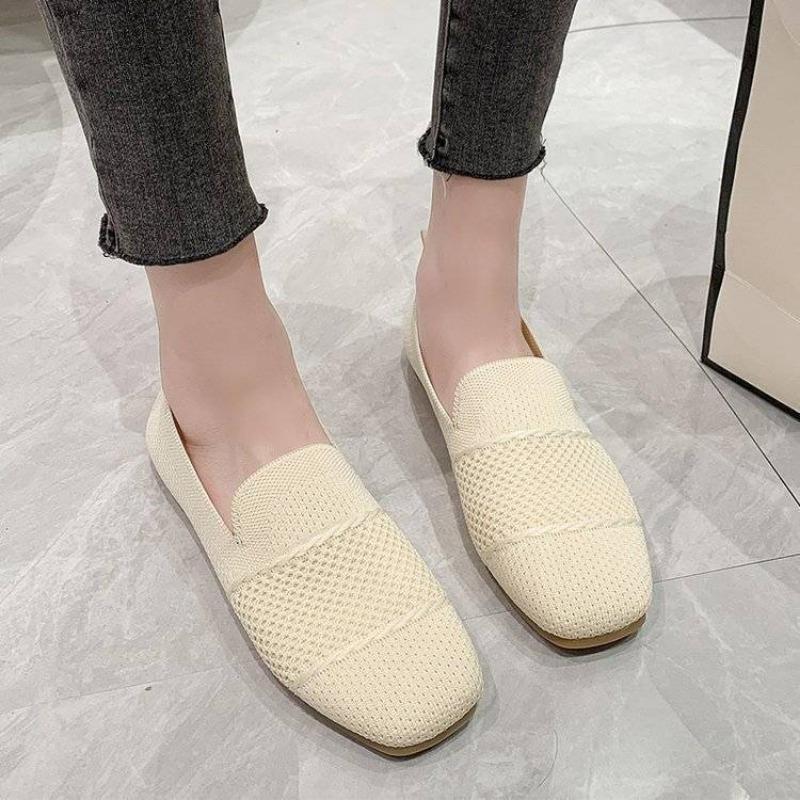 Women's Breathable Knit Loafers Square Toe Lightweight Non-slip Comfortable Flats for Daily Wear