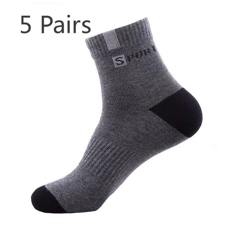 5 Pairs Socks Men's Summer ST Mid-calf Cotton Anti-odour Sweat Breathable Thin Socks Spring and Summer Sports Men's Socks Letters Short Socks