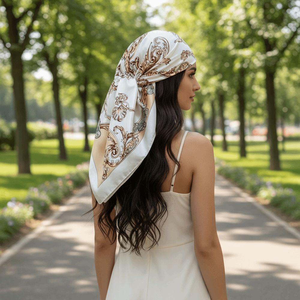 Large Size Satin Bandana Elegant Square Hijab Neckerchief Head Silk Scarf  Daily