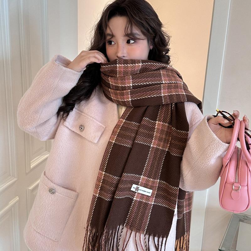 Retro style high-end atmosphere plaid scarf women's autumn and winter versatile imitation cashmere scarf shawl