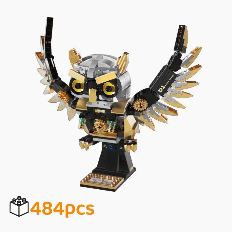 Cute Mechanical Owl Building Blocks Model Kit, New 484Pcs 3D Gear Swinging Flying Bird With Base Stand, STEM Toy