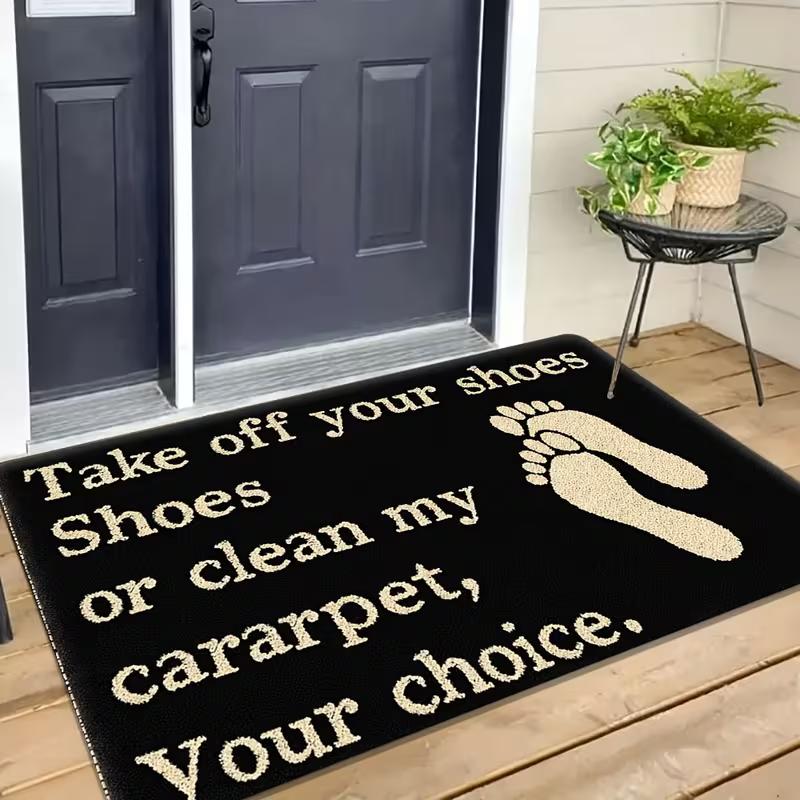 Humorous Saying Welcome Mat Take Off Shoes or Clean Apartment Non-Slip Door Mat for Entryway Living Room Bedroom Door Mat