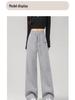 Women's High-Waisted Grey Slim Straight Wide-Leg Cuffed Sweatpants for Spring/Autumn