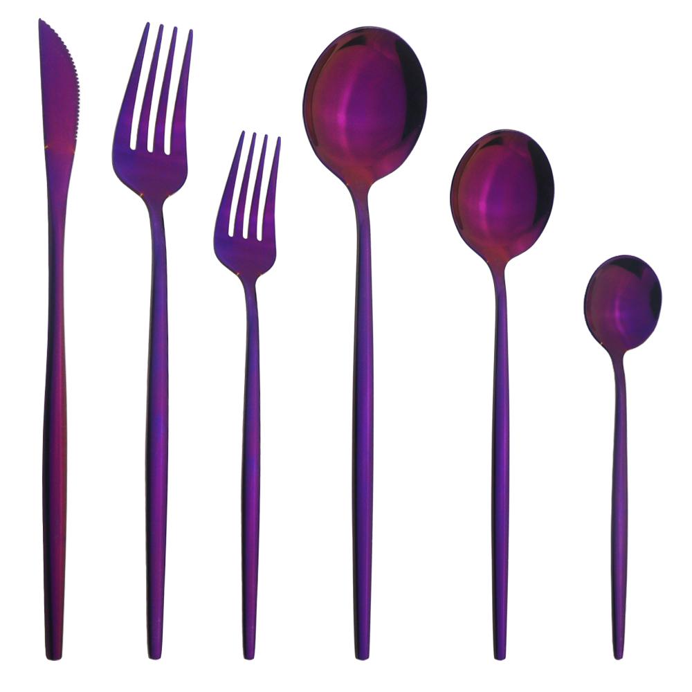 6Pcs/Set Gold Dinnerware Cutlery Set Mirror Stainless Steel Dinner Flatware Knife Dessert Fork Coffee Spoon Tableware Silverware Set