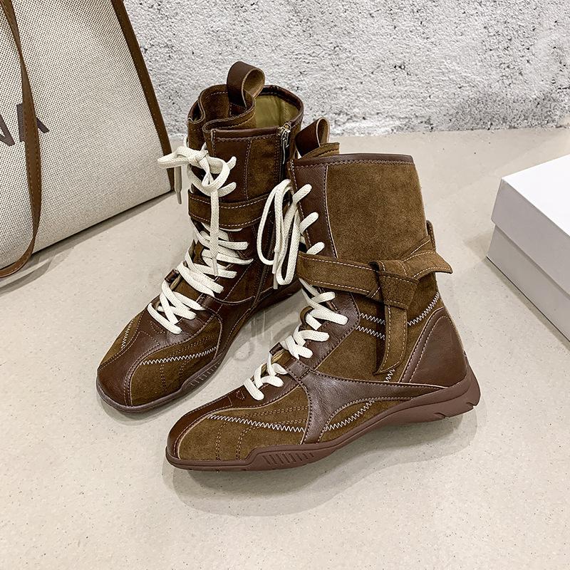 

Retro Dexun Martin Boots Casual Sports Short Boots Versatile Boxing Boots Round Head Fashion Versatile Medium Boots Western Boots Women 40 коричневий