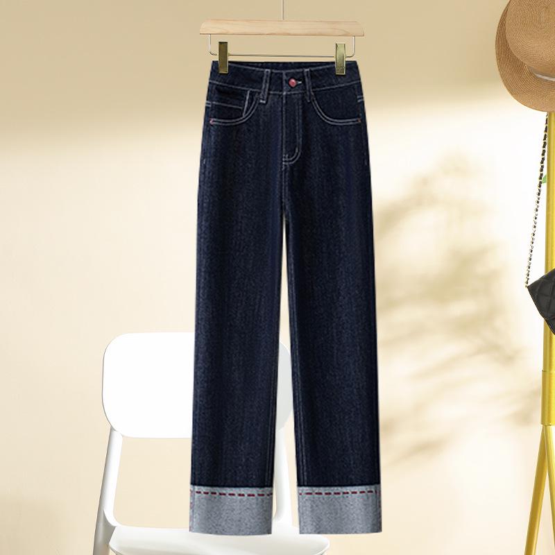 

Женские джинсы с высокой посадкой, пэчворк, прямого кроя, на флисовой подкладке для похудения и укороченного стиля, коллекция осень/зима 2024.