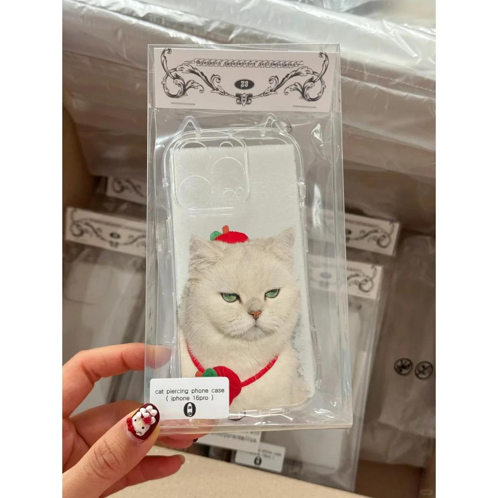 High cold glasses white cat for iPhone17Pro mobile phone case Air cat ears Apple 16 transparent 15 cute 14