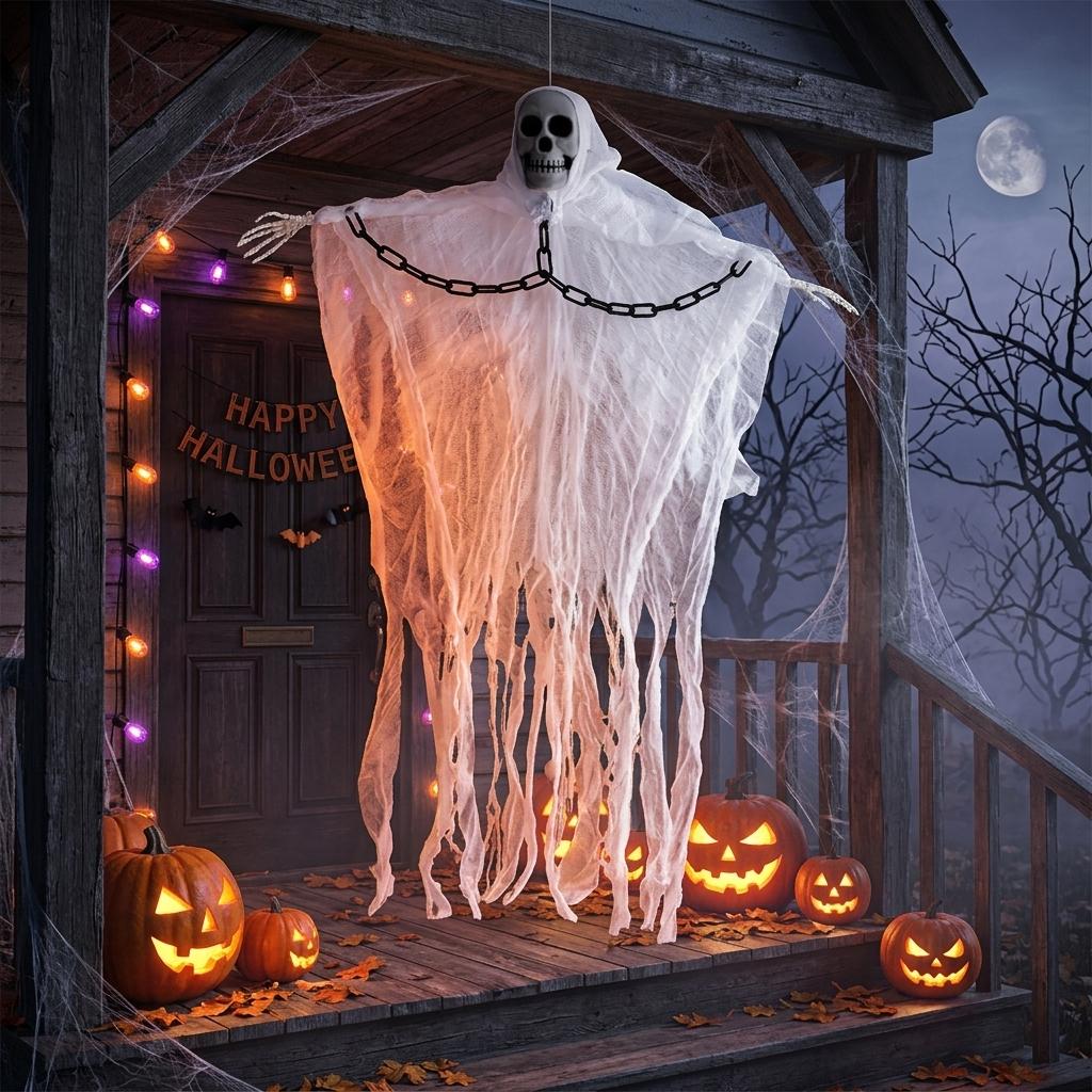 Halloween Hanging Ghost Skull Skeleton Gauze Scary Props Haunted House Outdoor Yard Garden Horror Decoration Lofytain