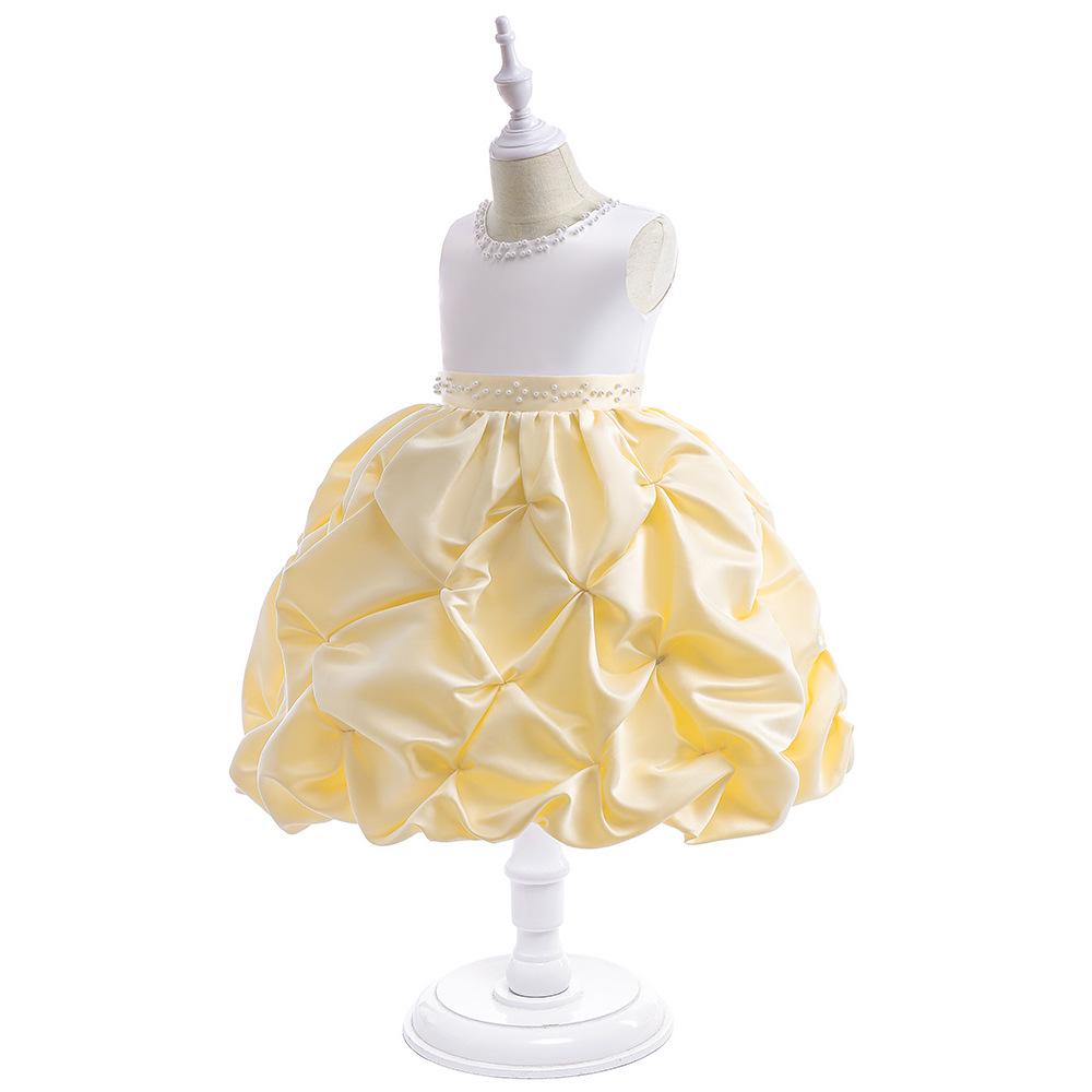 

Детское вечернее платье принцессы из бисерного атласа - Пышный рукав, Праздничное и для крещения, для девочек постарше 130cm шампанского