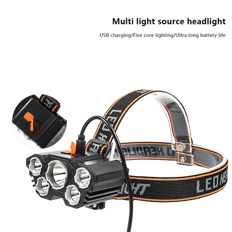 Super Bright 5 Led Head Flashlight Usb Rechargeable Headlamp Outdoor Powerful Waterproof Camping Fishing Adventure Head Lantern