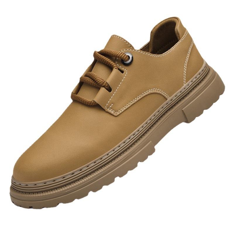 Autumn new tooling style men's low-top cowhide casual platform shoes youth fashion trend outdoor round head leather shoes