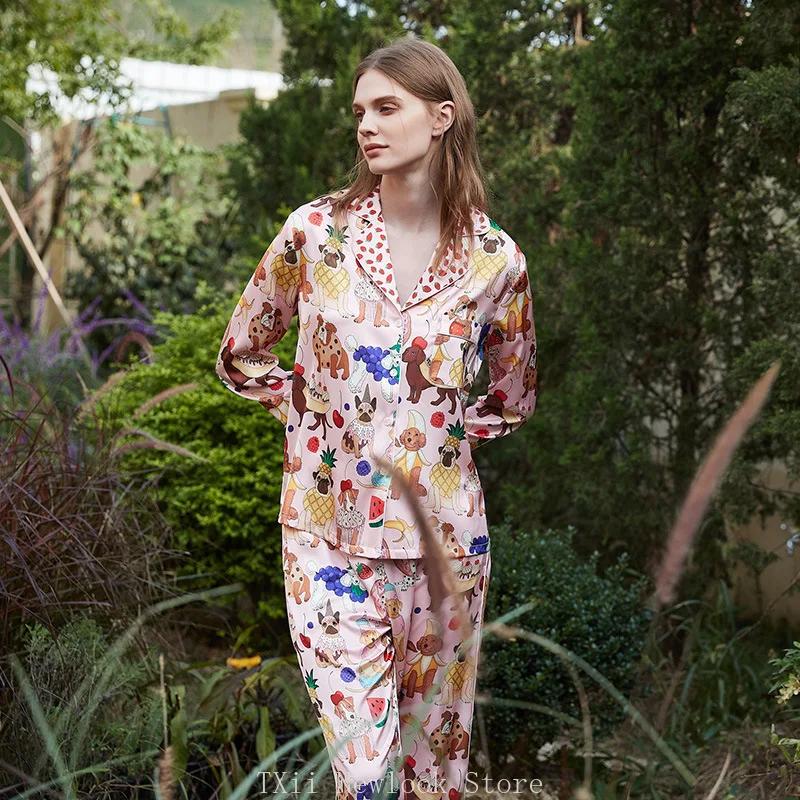 Newlook Fashion Comfortable Pajamas Women's High-end Sense  Style Lapel Spring and Summer Long Sleeve Home Suit