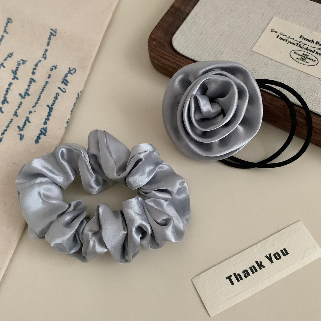 Sweet Simple New Grey Solid Color Satin Elastic Fabric Band Hair Cord Head Cord High-Grade Hair Accessories