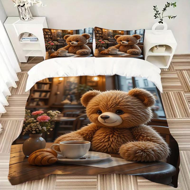 Set Biancheria da Letto Orsacchiotto Anime 3 Pezzi - Include Una Copripiumino e Due Federe (Nessun nucleo) - Perfetto per la Decorazione della Camera da Letto e della Camera degli Ospiti,
