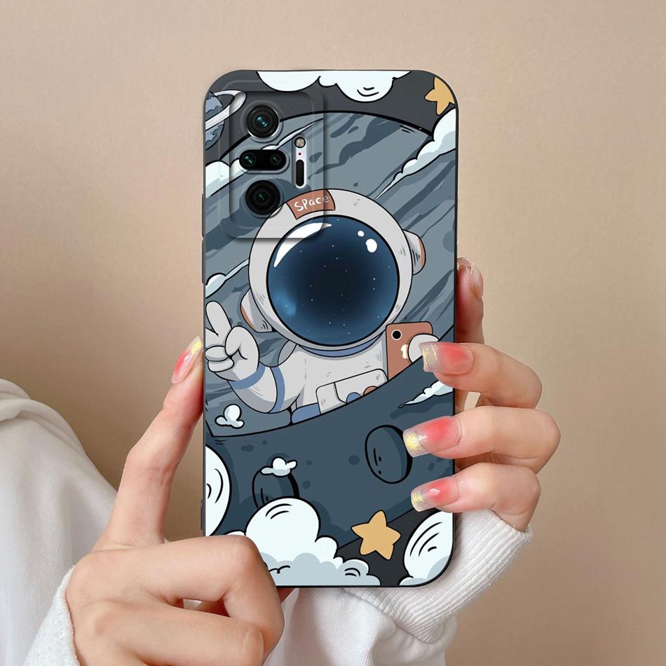 Case For Redmi Note 10 Pro Max Astronaut Soft Liquid Silicone Camera Protection Back Cover For Xiaomi Redmi Note 10Pro Max Coque