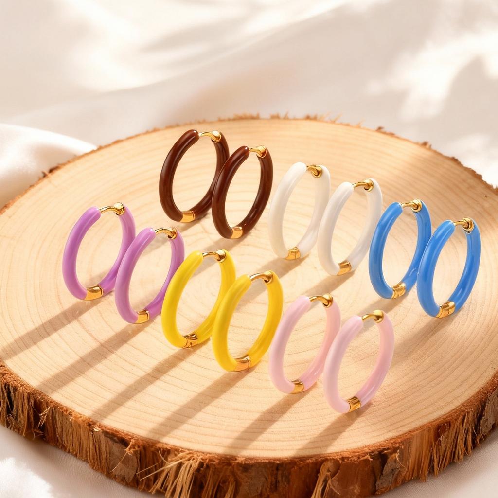Multi-colored Stainless Steel Hoop Earrings,Elegant Geometric Earrings for Women,Female Jewelry Party Gifts