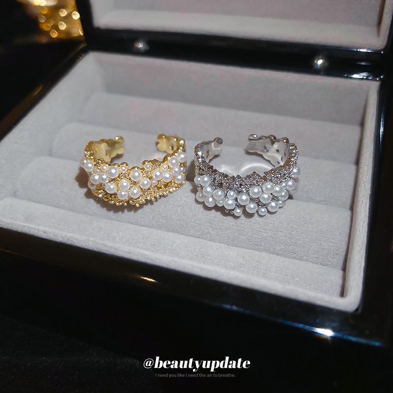 2025 Luxury Gold-Plated Pearl & Diamond Open Ring
