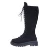 Women's Plus Size Round Toe Boots Solid Color Suede Square Heel Retro Lace Up Knee High Boots Tan Boots for Women Thigh High