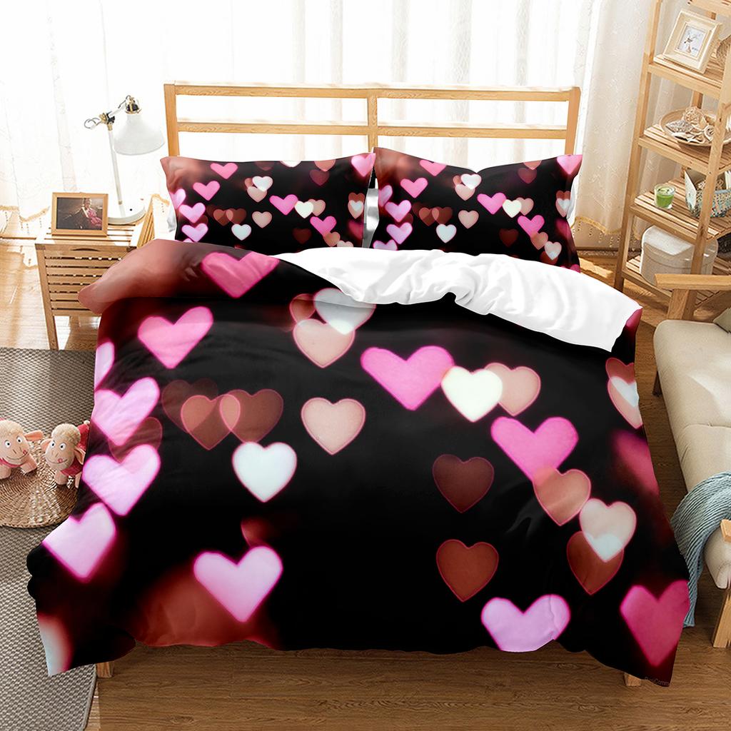 Love Heart Duvet Cover Set Romantic Polyester Comforter Cover Twin Full Size For Couple Girlfriend Bedroom Decor Bedding Set