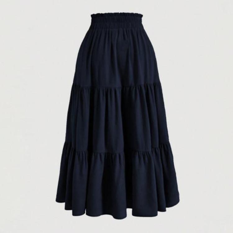 Gonna Estiva da Donna Stile Bohemien Elastica Vita Alta Coulisse Regolabile Gonna a Torta Linea ad A Colore Unito