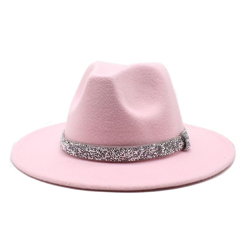 2021 Autumn Men'S And Women'S Woolen Hats, Solid Color Jazz Top Hats, Crystal Diamond Gift Hats