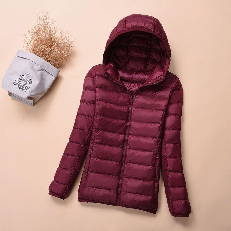 Double-layer fabric Lightweight women's hooded stand-up collar Winter duck down jacket Slim fit
