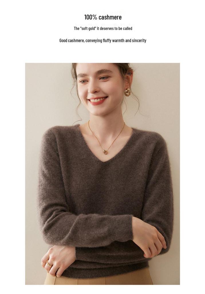 Women's 100% Pure Cashmere V-Neck Sweater - Autumn/Winter Knit Base Layer.