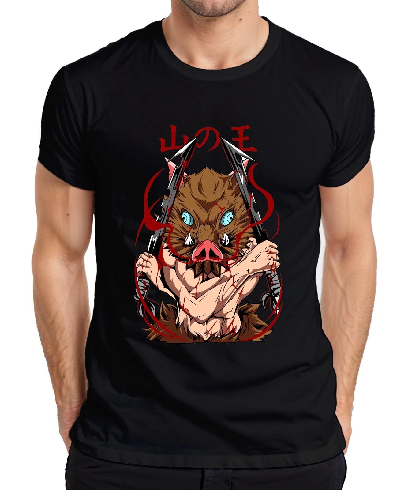 Inosuke Wildschwein Maske Dämonenjäger Dualklingen Anime Geschenk Herren T-Shirt L