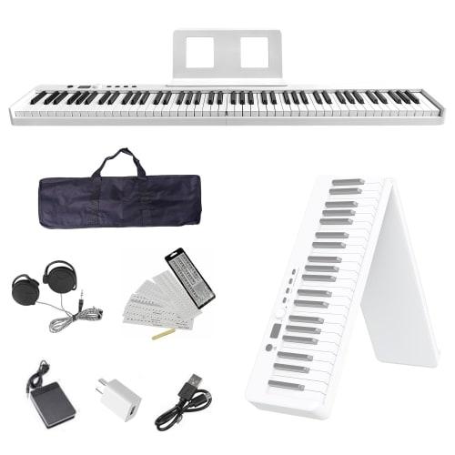 

NikoMaku SWAN-X 88-Key Folding Digital Piano, White, Piano-Size Keyboard, Compact, Portable, Lightweight, Rechargeable, MIDI Compatible, Includes Peda
